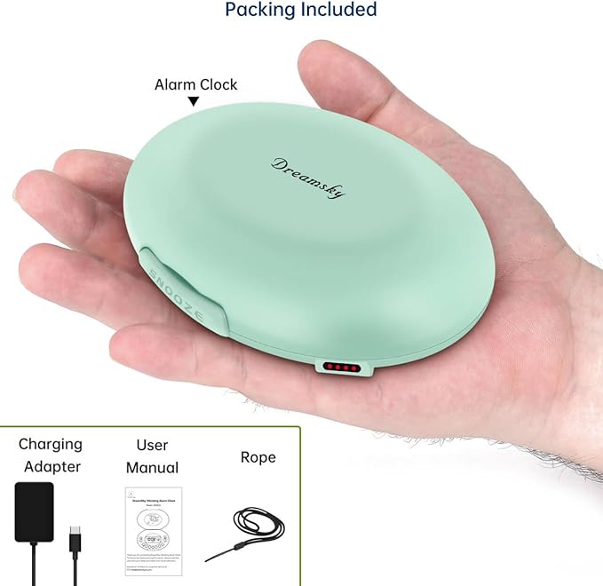 DreamSky Vibrating Alarm Clock for Heavy Sleepers - Auto Set Bed Shaker Alarm Clock Under Pillow for Hearing Impaired, Bedroom, Travel, Rechargeable Battery Operated, Cordless, Auto DST, LCD Backlight