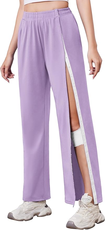 Deyeek Tear Away Pants for Women Side Slit Snap Sweatpants Loose Fit Post Surgery Casual Adaptive Clothing with Pockets