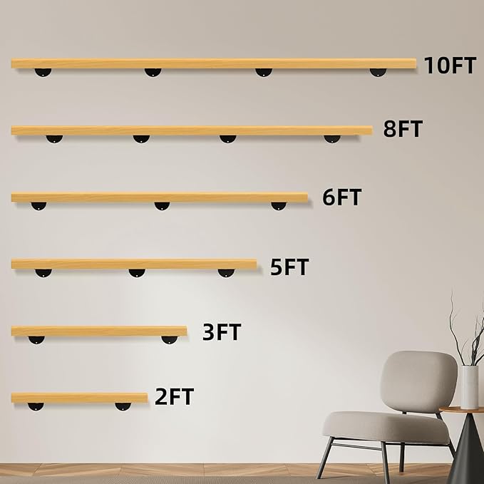 4FT Wooden Stair Handrails,Hand Railings for Stairs Indoor Outdoor Wall Mount Support Wood Handrails,Non-Slip Sturdy Staircase Handrail Safety Grab Bar Rod Complete Kit for Home,Lofts,Guardrail