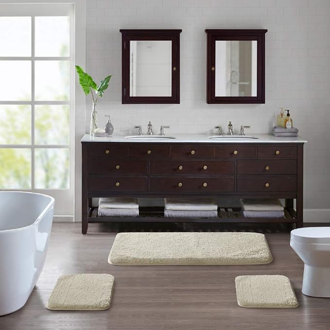 Suchtale Large Bathroom Rug Extra Soft and Absorbent Shaggy Bathroom Mat (24 x 60, Light Tan) Machine Washable Microfiber Bath Mat for Bathroom, Non Slip Bath Mat, Bathroom Floor Mats Rubber Back