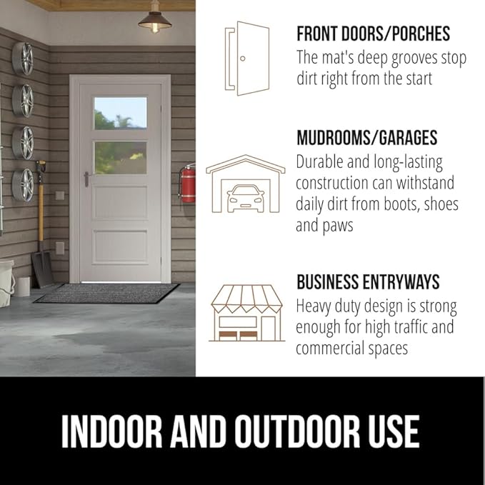 GORILLA GRIP Waterproof Traffic Guard Door Mat, 59x24, Heavy Duty Entryway Mats, Strong Rubber Back Commercial Rugs for Office Hallway, Garage Floor and Home, Low Profile Carpet Runner, Light Gray