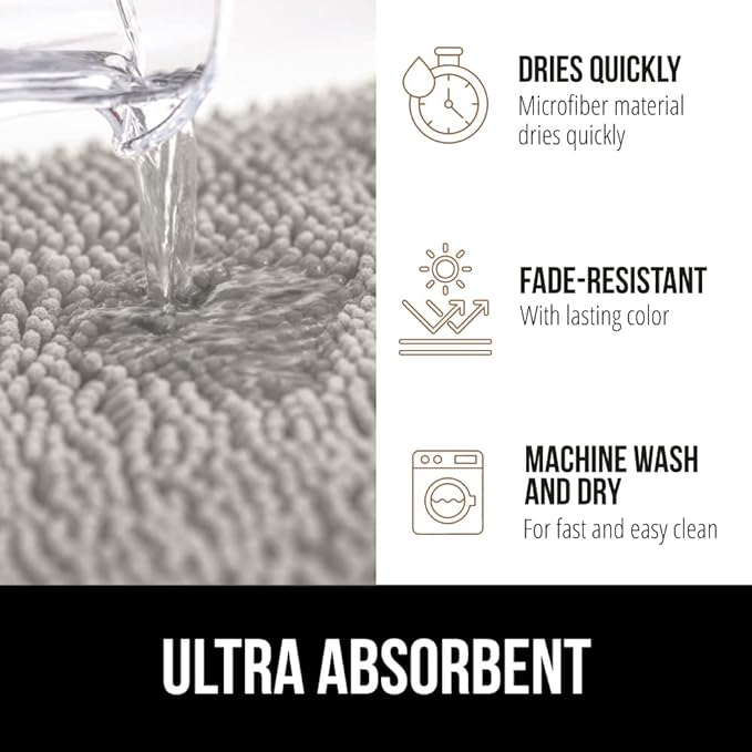 GORILLA GRIP Bathroom Rug Sets, Soft Chenille 2 Piece Area Rugs Set, Toilet Base Mat and 30x20 Carpet, Absorbent Microfiber Washable Mats Dry Quickly, Home Décor and Bath Room Accessories, Light Gray