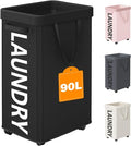 90L Rolling Laundry Basket with Wheels, 29 IN Hamper with Wheels and Removable Mesh Bag, Black Laundry Baskets on Wheels for Bedroom, Dorm, Clothes Hamper Organizer