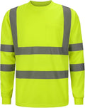High Visibility Class 3 T Shits, Hi vis Safety Shirts with Reflective Strips and Pocket, Long Sleeve Quick Dry Mesh Construction Work Shirt for Men/Women Lime.XL