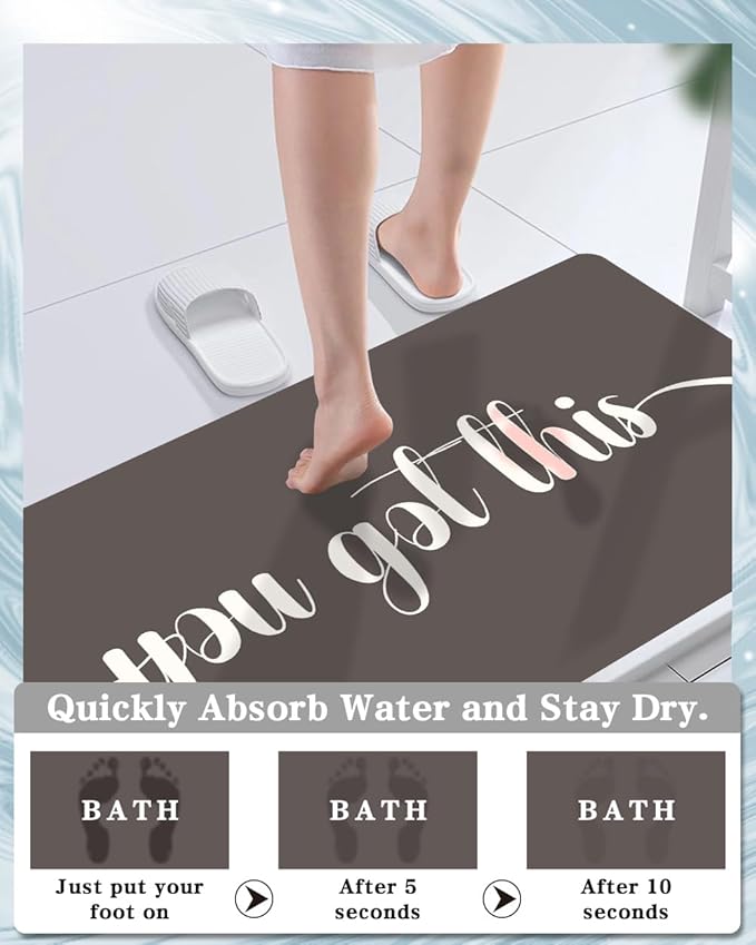 Bath Mat, Bathroom Mat Rugs Super Absorbent Shower Mats Non Slip Quick Dry Thin Rubber Mats for Bathroom Floor Fit Under Door, Shower Rug for Bathtub, Shower, Beige