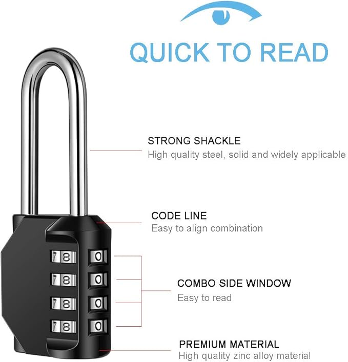 2 Pack disecu 2.2 Inch Long Shackle Combination Lock, 4 Digit Outdoor Waterproof Padlock for School Locker, Gym Locker, Storage Unit, Gate, Fence, Toolbox, Cabinet (Black)