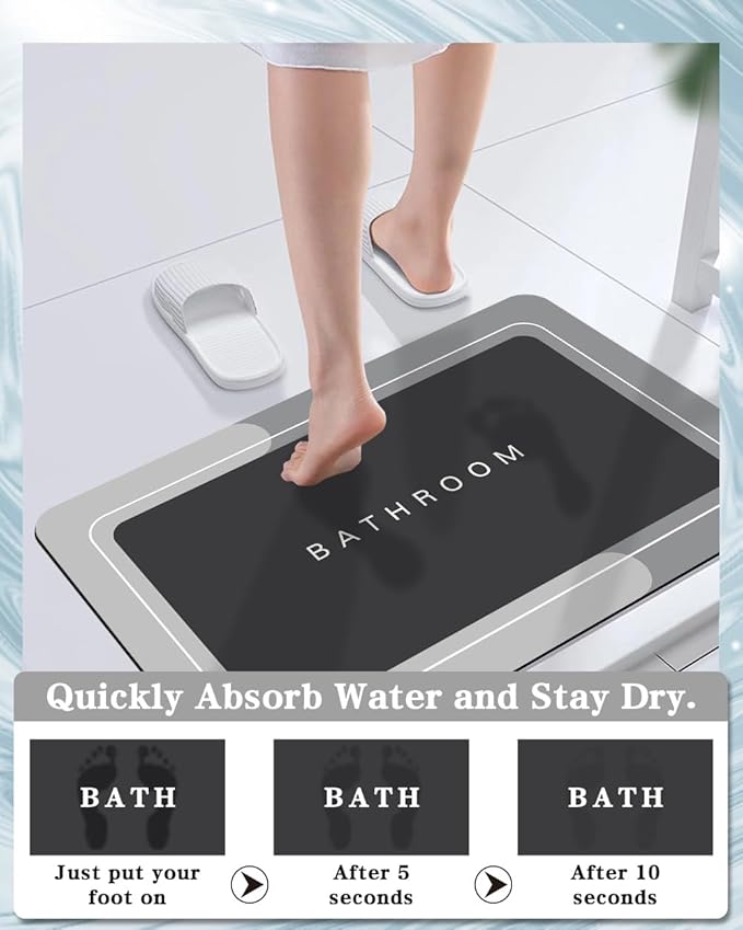 Bath Mat Rugs Non Slip Quick Dry Bathroom Mats Super Absorbent Rubber Bath Mats Fit Under Door, Bathroom Rugs Shower Mat for Bathroom, Bathtub, Shower and Sink (20"x32", Grey)