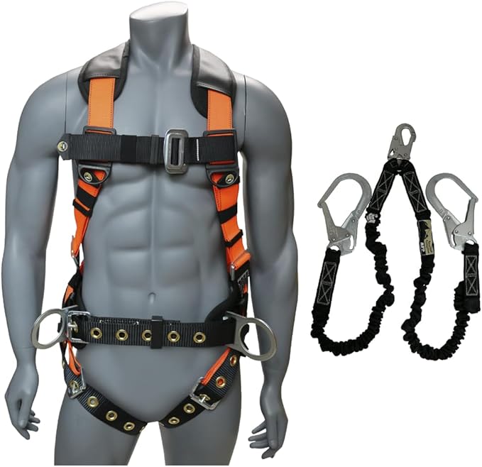 AFP Demon Comfortable Fall Protection Harness Kit – OSHA/ANSI PPE Full Body Safety Harness for Construction Work