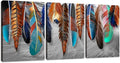 Yetaryy 3 Panels Canvas Wall Art Modern Wall Decor Landscape Color Feather Cool Painting Picture Print Poster Artwork Wall Decoration Home Decor for Living Room Dining Room Bedroom - 60" Wx28 H