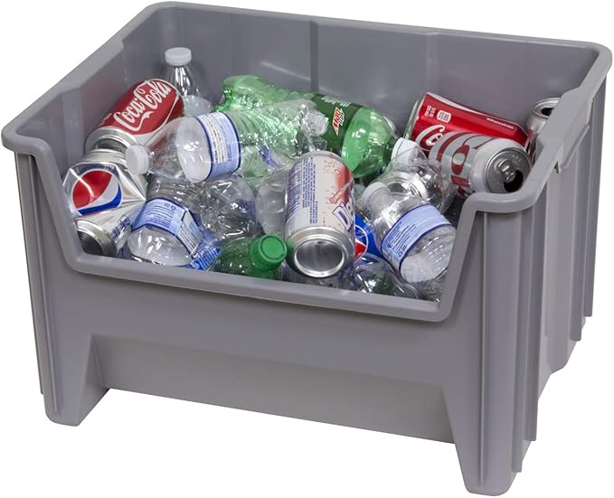 Akro-Mils 13017 Stak-N-Store Heavy Duty Stackable Open Front Plastic Storage Container Bin, (15-Inch x 20-Inch x 12-1/2-Inch), Gray, (3-Pack)