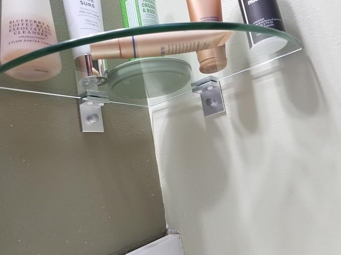 Glass Corner Shower Shelves (2-Pack) - No-Drill Shower Caddy Organizer & Bathroom Storage, Tempered Glass with Rustproof Aluminum Brackets for Inside Shower