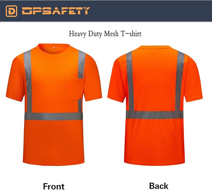 High Visibility Shirts Quick Dry Safety T Shirts with Reflective Strips and Pocket Short Sleeve Mesh Hi Vis Construction Work Class 2 Shirt for Men/Women Orange,3XL