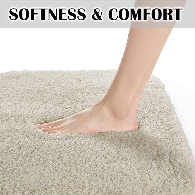 Suchtale Bath Mat, 16" x 24", Light Tan, Non-Slip, Machine Washable, High Pile, Bathroom