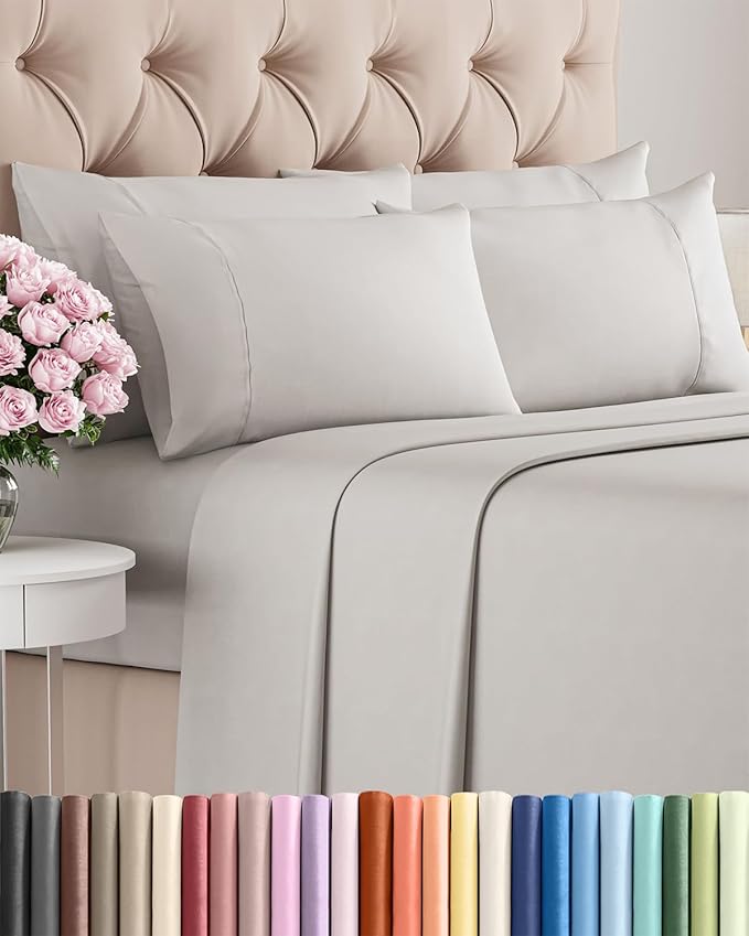 Cal King 6 Piece Sheet Set - Cooling & Breathable - Hotel Luxury Bedding for Women, Men, Kids & Teens - 1 Flat & 1 Fitted Sheet & 4 Pillowcases with Deep Pockets - Soft and Wrinkle Free - French Grey