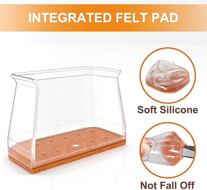24 Pcs Chair Leg Floor Protectors for Hardwood Floors Rectangle Silicone Covers to Protect Wood Tile Floors Felt Pads Furniture Leg Caps Anti-Scratch Reduce Noise,(Fit L:1-1/2" to 2",W:3/4" to 1")