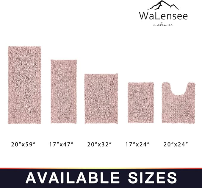 Walensee Bathroom Rug 2 Pieces Set Non Slip Bath Mat (17x24 Plus 20x32 Inch Dusty Pink) Water Absorbent Super Soft Shaggy Chenille Machine Washable Dry Extra Thick Perfect Carpet for Shower Floor