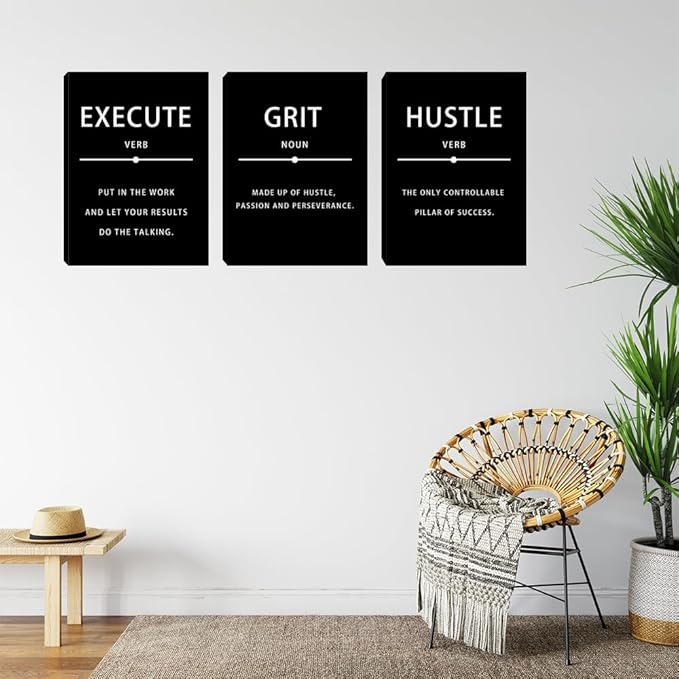 Inspirational Wall Art Set of 3, Minimalist Framed Wall Art Motivational Black Canvas Artwork Paintings, Positive Quotes Room Decor, Office Wall Posters for Living Room Bedroom Office 12"x16"x3
