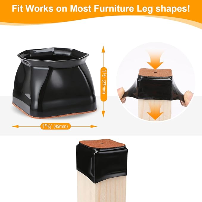 CHUNZEXI 36 Pack Square Chair Leg Floor Protectors for Hardwood Floors, Silicone Felt Covers Pads Caps, Protect Wood Furniture Feet Floors Noise Reduce and Scratch (Square X-Lager & Black)