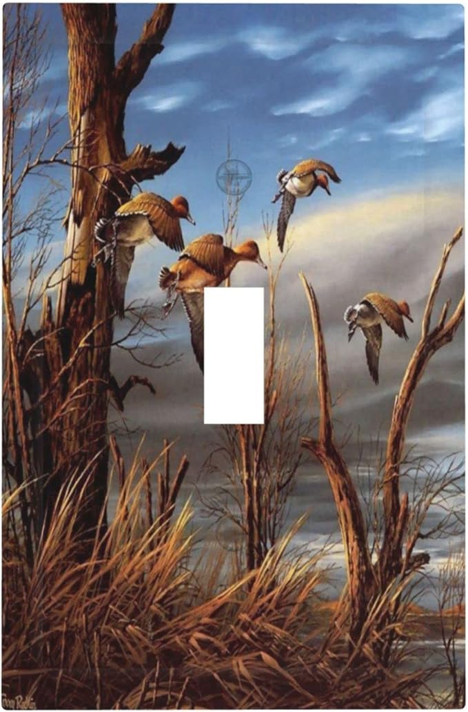 Single Toggle Light Switch Cover Hunting Flying Wild Ducks Decorative 1 Gang Wall Plate Covers Fall Lakeside Reed Wildlife Animal Mallard Electrical Device Switchplate Faceplate for Bathroom