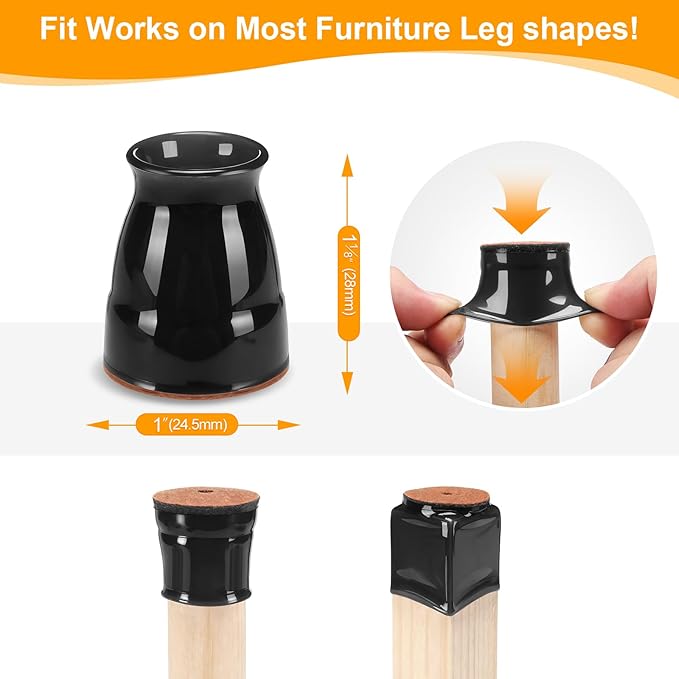 CHUNZEXI 16 Pack Extra Small Chair Leg Floor Protectors for Hardwood Floors, Silicone Felt Covers Pads Caps, Protect Wood Furniture Feet Floors Noise Reduce and Scratch (Universal X-Small & Black)