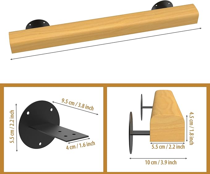 4FT Wooden Stair Handrails,Hand Railings for Stairs Indoor Outdoor Wall Mount Support Wood Handrails,Non-Slip Sturdy Staircase Handrail Safety Grab Bar Rod Complete Kit for Home,Lofts,Guardrail