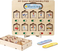 Wooden Chore Chart for Kids Visual Schedule, Routine Chart for Kids, Morning Bedtime Routine Chart for Toddlers Ages 2-4, Daily Kids Schedule Board for Home (02)