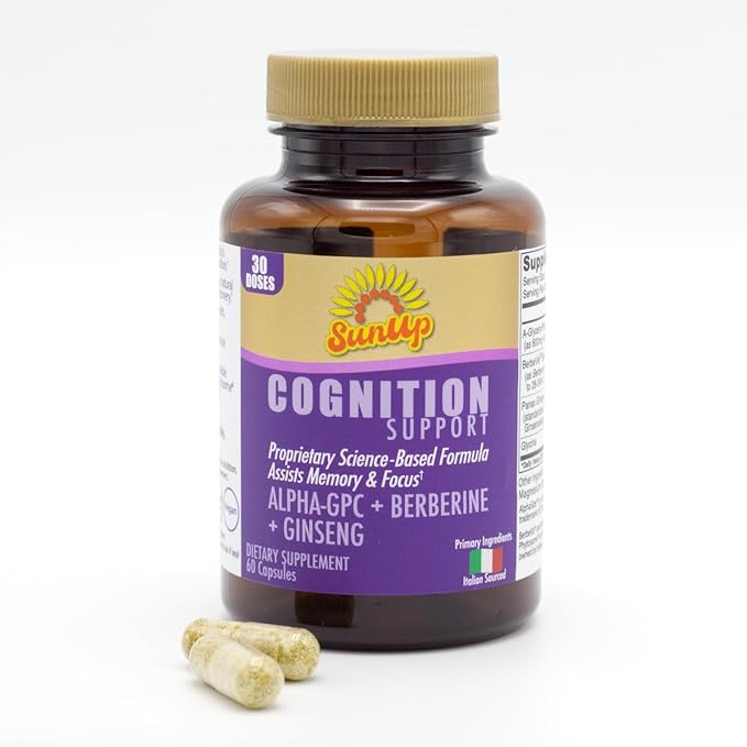 SunUp Cognition Support Capsules, 30 Doses, Alpha-GPC, Berberine, Ginseng, Glycine, Brain Health Supplement