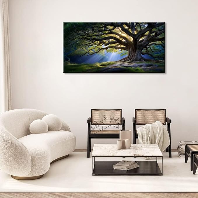 Beautiful Green Tree Scenery Wall Art for Living Room Office Scenic Landscape Nature Art Deco Brown Painting Prints Elegant Canvas Artwork Over The Couch Bedroom Decor