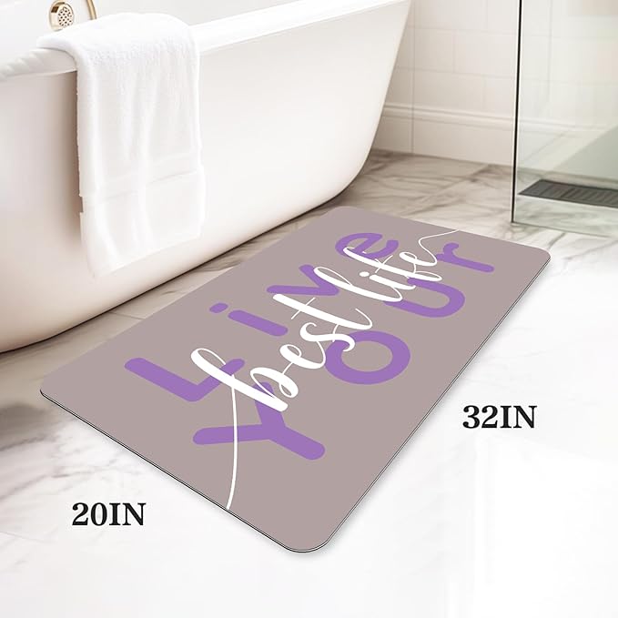 Bath Mat, Bathroom Mat Rugs Super Absorbent Shower Mats Non Slip Quick Dry Thin Rubber Mats for Bathroom Floor Fit Under Door, Shower Rug for Bathtub, Shower, Beige
