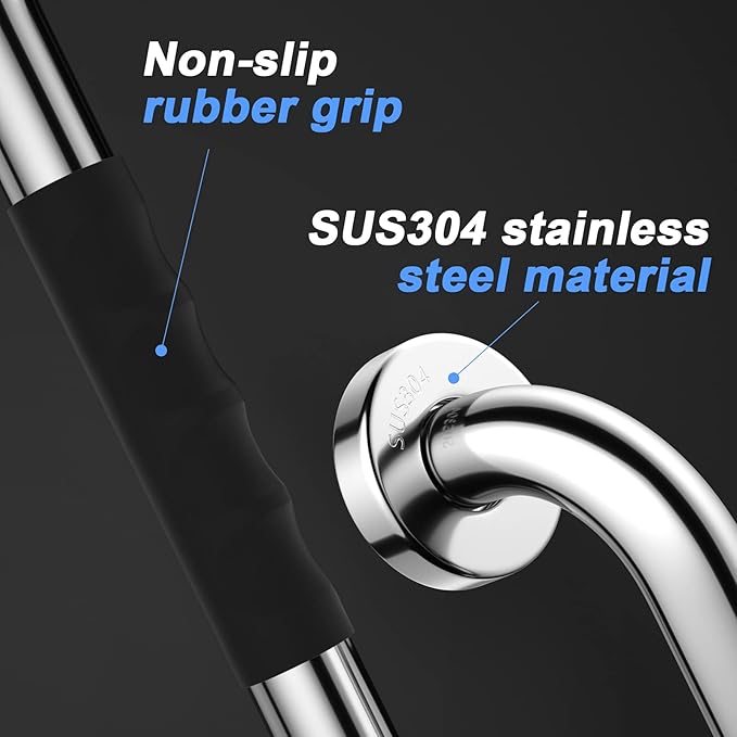 Anti-Slip Grab Bar Chrome 16 Inch - 1" Diameter, iMomwee 304 Stainless Steel Safety Grab Bars for Bathroom Toilet, Balance Support Handrail for Handicap Elderly Senior, Wall Mount Shower Assist Handle