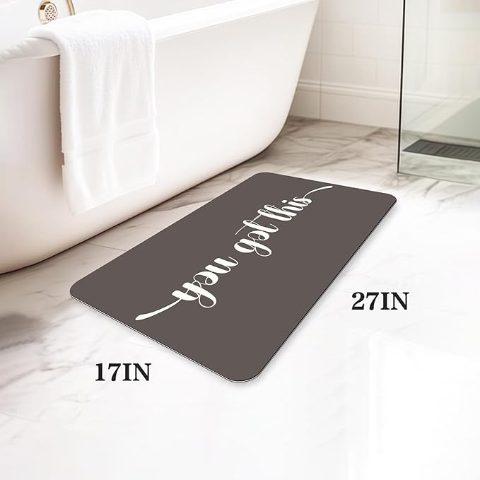 Bath Mat, Bathroom Mat Rugs Super Absorbent Shower Mats Non Slip Quick Dry Thin Rubber Mats for Bathroom Floor Fit Under Door, Shower Rug for Bathtub, Shower, Beige