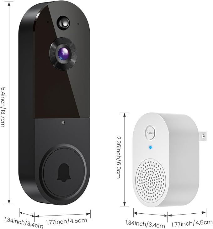 1080p Wireless Video Doorbell Camera with Indoor Receiver, AI Human Detection, 2-Way Audio, Night Vision, Cloud Storage, Real-Time Alerts, Smart Home Protection (Black)