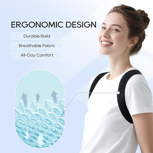 Posture Corrector for Women and Men, Adjustable Upper & Mid Back Brace for Neck, Shoulder & Back Support, Breathable Back Straightener for Pain Relief and Better Posture
