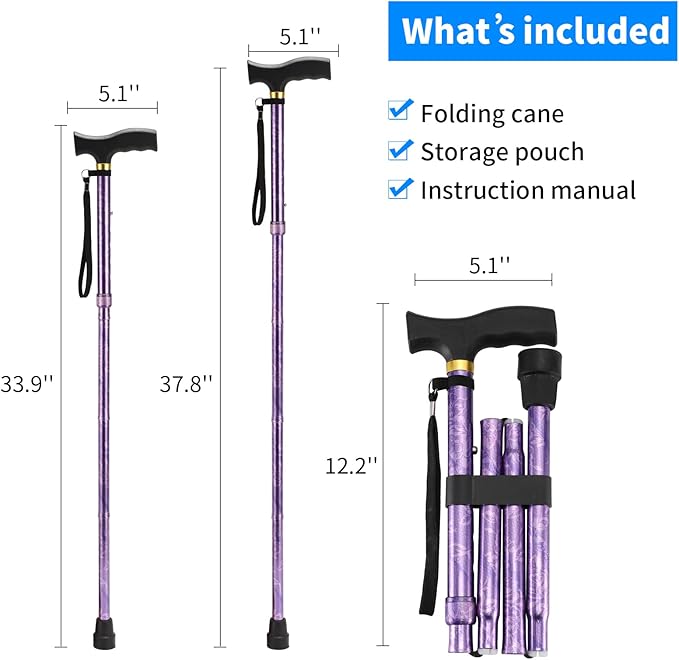 Walking Cane LIXIANG Cane for Man/Woman | Mobility & Daily Living Aids | 5-Level Height Adjustable Walking Stick | Comfortable Plastic T-Handle Portable Walking Stick Folding Cane