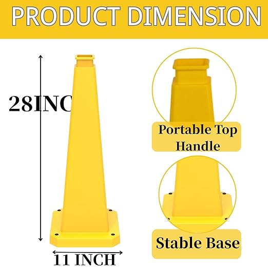 BESEA 6 Pack 28" Bright Yellow Traffic Safety Cones with Weighted Base, High-Visibility Parking Cones for Driveways, Business Parking Lots, Garages, Indoor/Outdoor Use