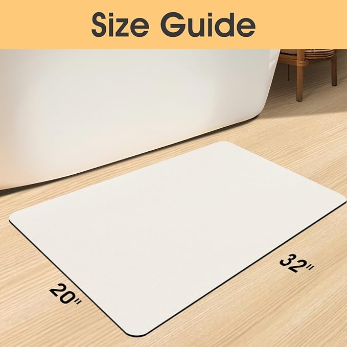 Ultra Thin Bath Mat, Upgrade Backing Non Slip Thin Bath Mats Fit Under Door, Quick Dry Ultra Absorbent Bathroom Rugs, Machine Washable Bath Rugs for Bathroom, Bathtub, Light Beige/Solid/32"x20"
