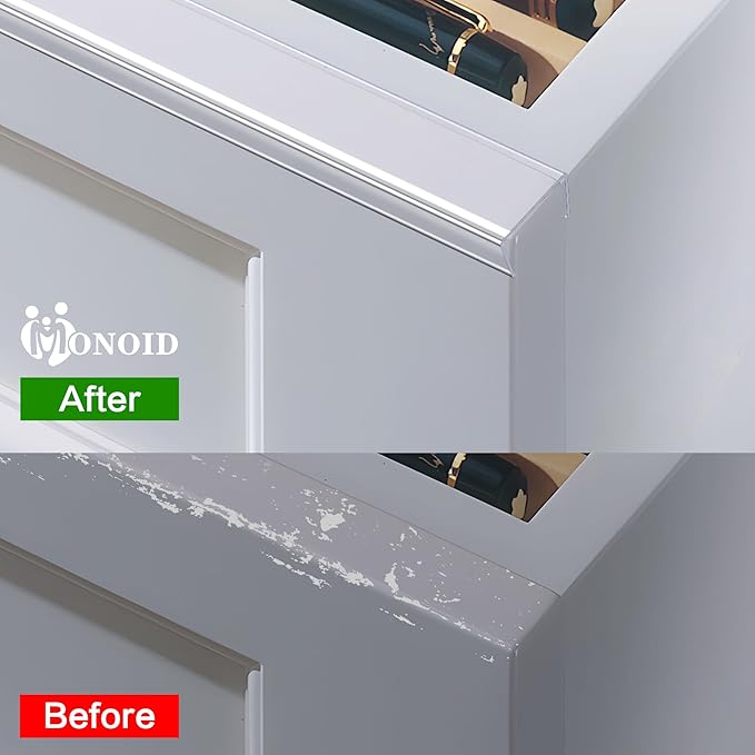 MONOID Drawer Edge Protector, Slip-On Clear Table Corners Guards, Door Kitchen Furniture Bumper, Prevent Wear, Impact Protection, Ease to Cut, 3/4" Thick, 18" Length – Clear, Pack of 5