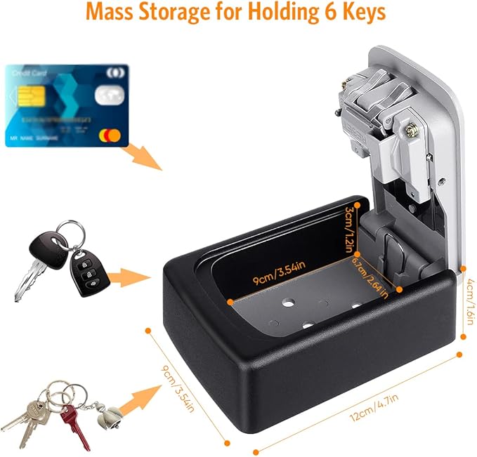 Key Lock Box Wall Mounted, Fayleeko 4 Digit Combination Lockbox for Outside, House Keys - 5 Keys Capacity, Key Safe Security Storage Lock Box for Indoor, Outdoor, Garage, Garden, Store (Grey, 1Pack)