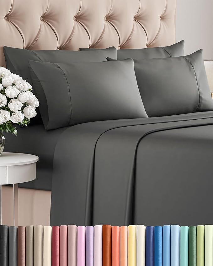 Cal King 6 Piece Sheet Set - Cooling & Breathable Bed Sheets - Hotel Luxury Bed Sheets for Women, Men, Kids & Teens - Deep Pocket Bedding w/Easy Fit - Soft & Wrinkle Free - Cal King Charcoal Sheets