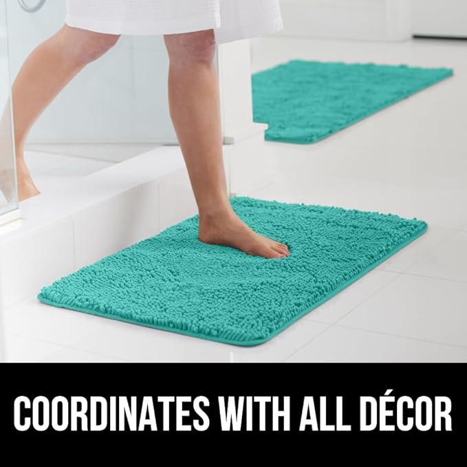 GORILLA GRIP Bathroom Rug Sets, Soft Chenille 2 Piece Area Rugs Set, Toilet Base Mat and 30x20 Carpet, Absorbent Microfiber Washable Mats Dry Quickly, Home Décor and Bath Room Accessories, Turquoise