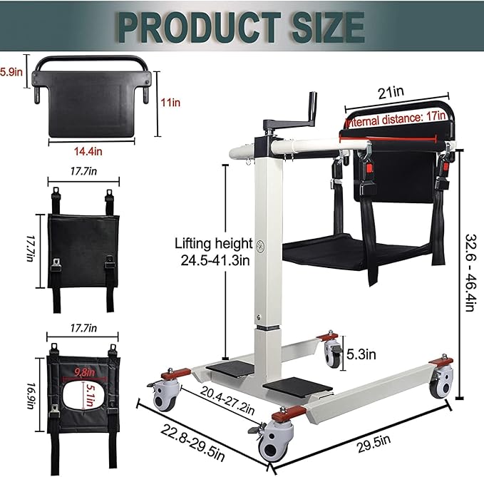 Patient Lift Transfer Chair, Patient Lift Wheelchair for Home, Wheelchair Lift for Home Portable Car Transfer Lift Chair for Disabled and Elderly Nursing, Height/Width Adjust (Upgraded Backrest)