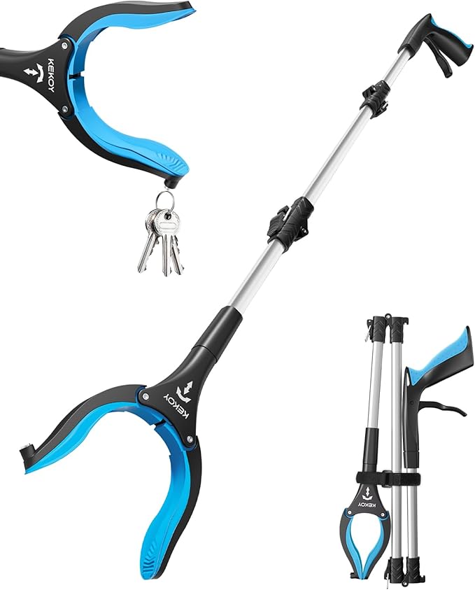 32inch Grabber Reacher Tool for Seniors, Foldable Reacher Grabbers Pickup Stick with Anti-Slip 360° Rotating Jaw, 4" Wide Extended Claw with Magnet for Disabled, After Surgery Recovery