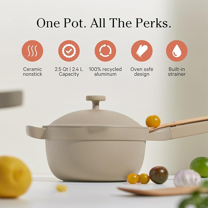 Our Place Mini Perfect Pot | 2.5 Qt Ceramic Pot with Lid & Spatula | Patented 8-in-1, PFAS-Free Nonstick, Non-Toxic Cookware | Induction & Oven-Safe up to 450°F | Steam