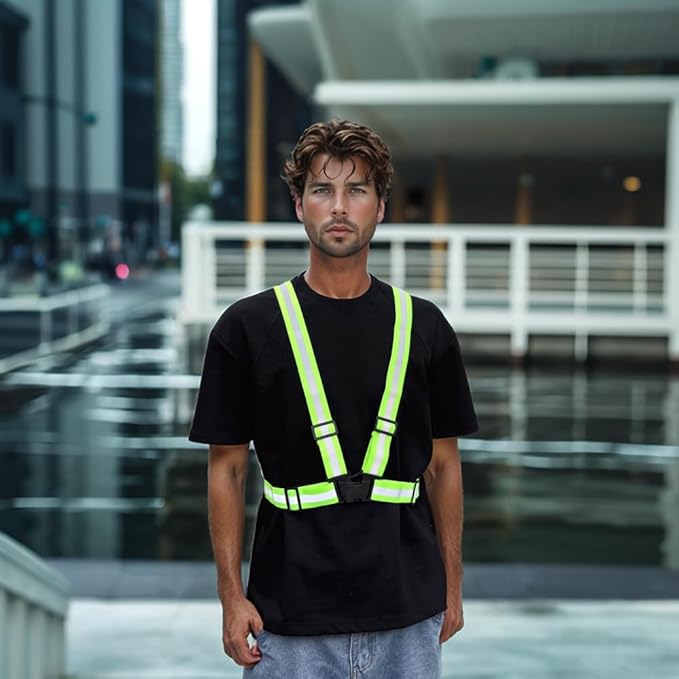 Adjustable Reflective Safety Vest-360° Silver Straps for Cycling,Construction