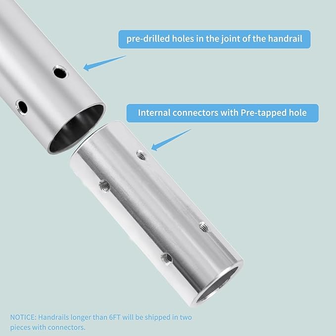 11FT Modern Aluminum Handrail Set, handrails for Indoor Stairs,Deck,Slope, Wall Mounted Staircase handrails, Zink Alloy Brackets Included,Rust Free. (Anodized Silver, 11 FT)