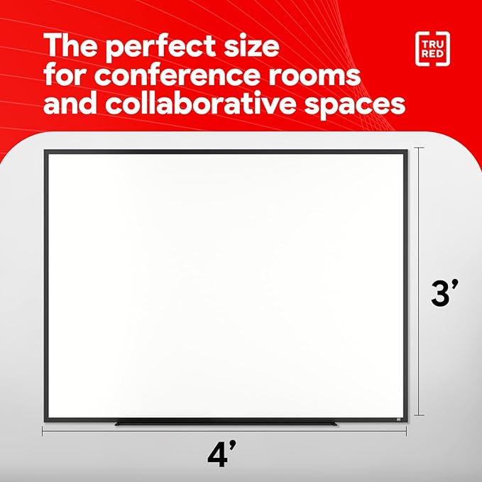 TRU RED Melamine Whiteboard | Dry Erase Board for Wall, White Board with Black Aluminum Frame, 4 ft x 3 ft