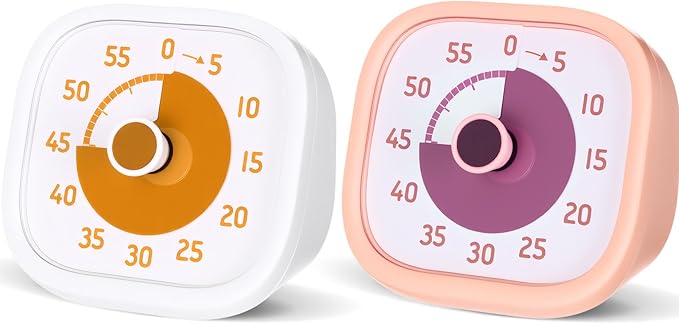 2 Pack Visual Timer 60 Minute Countdown Timer Colored Countdown Clock for Homeschool Supplies Study Tool, Classroom Home Office Time Management Tool (Classic,White,Orange)