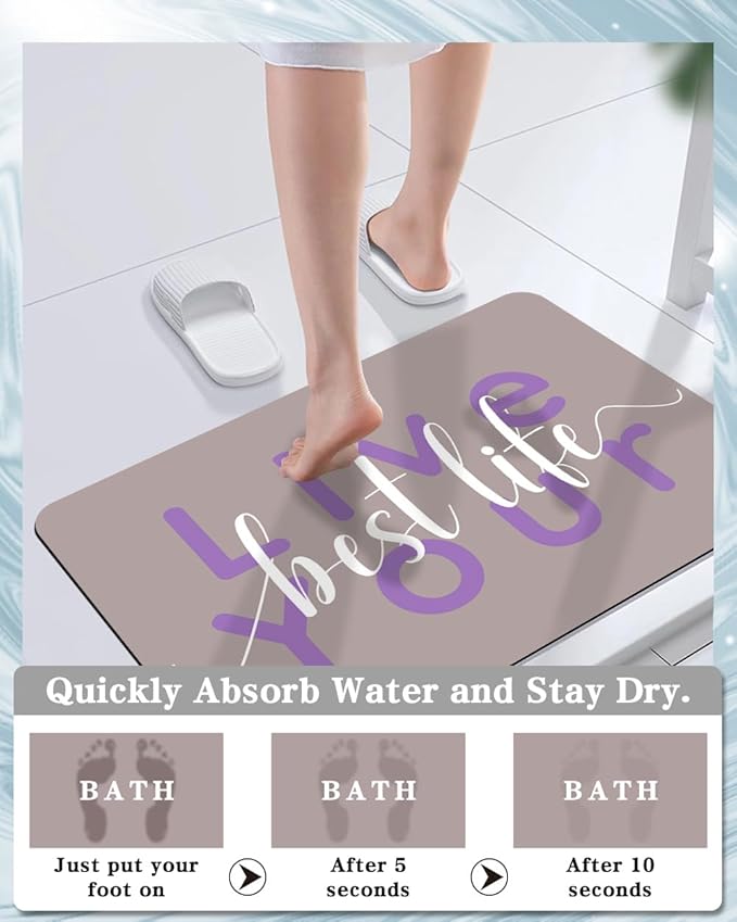 Bath Mat, Bathroom Mat Rugs Super Absorbent Shower Mats Non Slip Quick Dry Thin Rubber Mats for Bathroom Floor Fit Under Door, Shower Rug for Bathtub, Shower, Beige