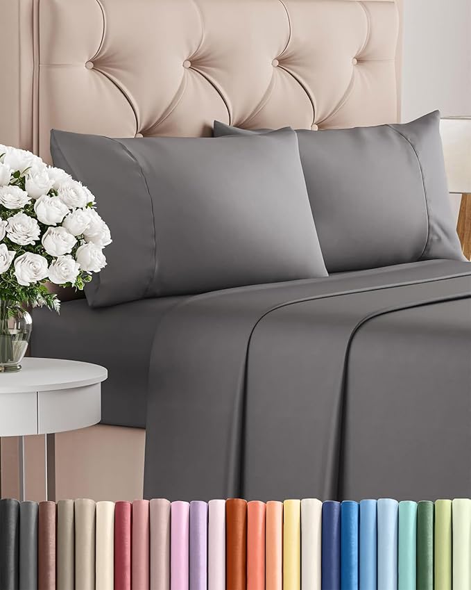 Twin XL 4 Piece Sheet Set - Cooling & Breathable Bed Sheets - Hotel Luxury Bed Sheets for Women, Men, Kids & Teens - Bedding w/Deep Pockets & Easy Fit - Soft & Wrinkle Free - Twin XL Dark Grey Sheets