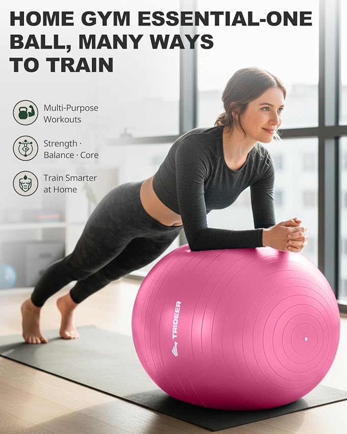 Trideer Exercise Ball for Yoga, Pilates & Fitness – Stability Ball Equipment for Home Gym & Office Chair, Core & Balance Training Accessories, Physical Therapy Equipment, Quick Pump Included, 5 Sizes